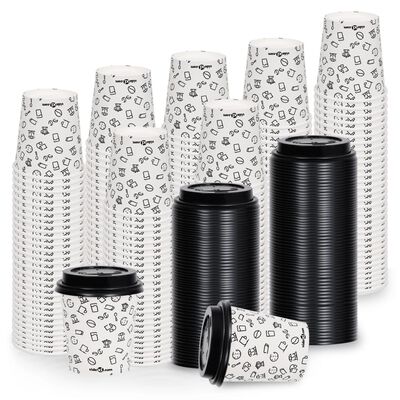 vidaXL Vasos de papel café con tapas 200 ml 500 uds blanco y negro