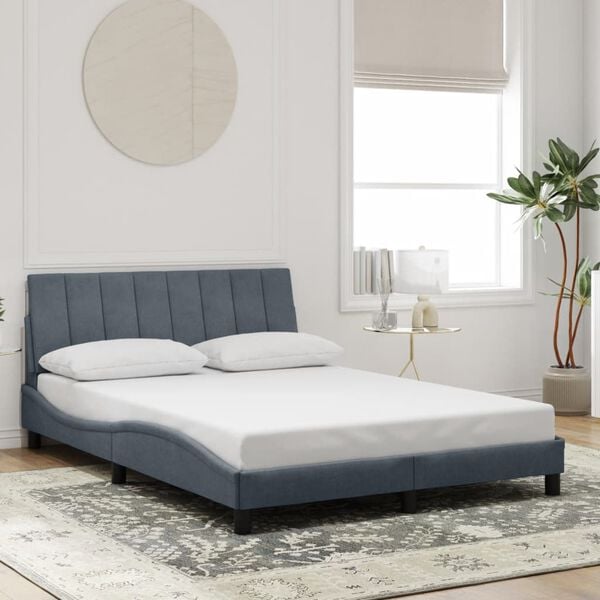 vidaXL Estructura de cama sin colch&oacute;n Hanko terciopelo gris oscuro 140x190cm