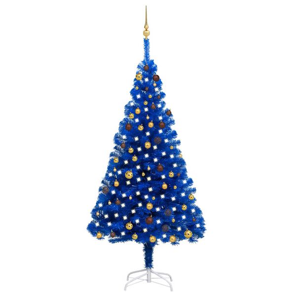 vidaXL &Aacute;rbol de Navidad preiluminado con luces y bolas azul 210 cm
