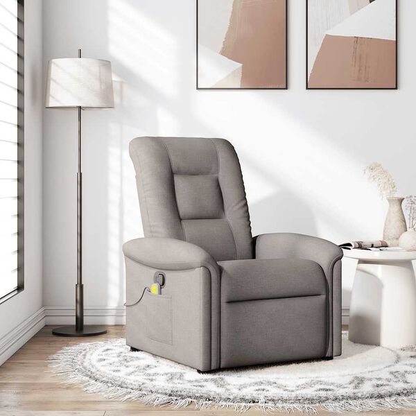 vidaXL Sillón de masaje reclinable de tela gris taupé