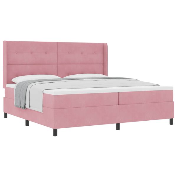 vidaXL Cama tipo Box Spring con colch&oacute;n Rosa 200 x 200 cm Terciopelo