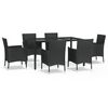 vidaXL Set de comedor de jard&iacute;n 7 pzas y cojines rat&aacute;n sint&eacute;tico negro