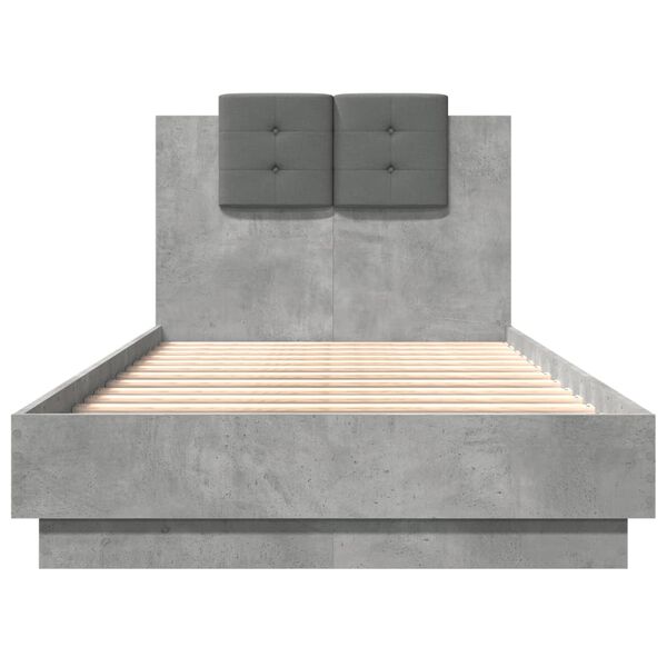 vidaXL Cama con cabecero madera de ingenier&iacute;a gris hormig&oacute;n 90x190 cm