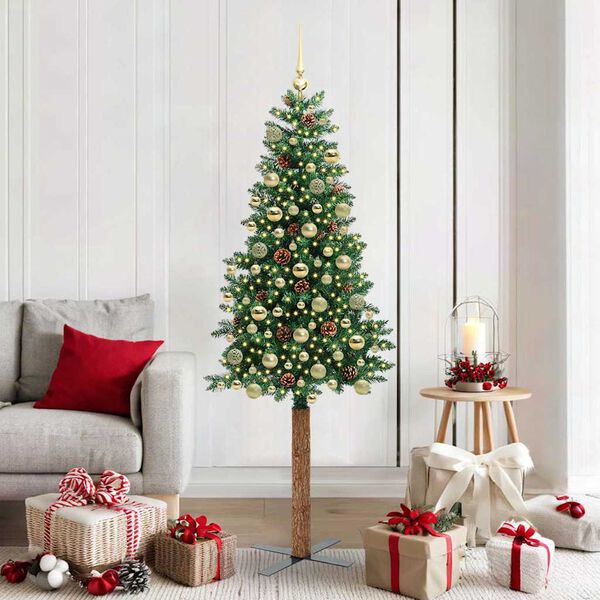 vidaXL Árbol de Navidad Delgado con 300 LED con soporte Verde 180 cm