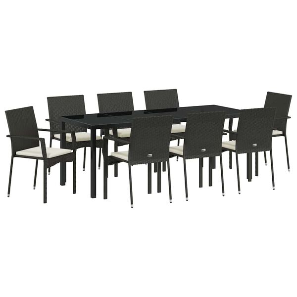 vidaXL Conjunto de Comedor de Jard&iacute;n 9 pcs Negro rat&aacute;n sint&eacute;tico