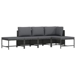 vidaXL Set de sof&aacute; de jard&iacute;n 5 piezas con cojines rat&aacute;n sint&eacute;tico gris