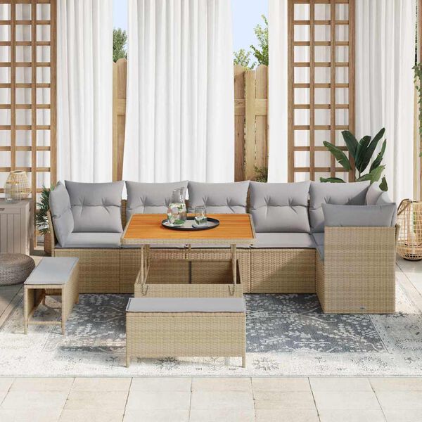 vidaXL Conjunto de sof&aacute; de jard&iacute;n con coj&iacute;n 9 pcs beige y gris claro
