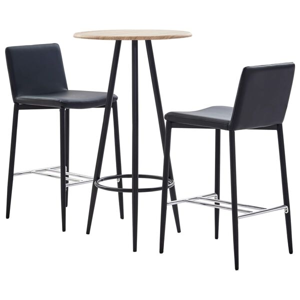 vidaXL Set mesa alta y taburetes de bar 3 piezas cuero sint&eacute;tico negro