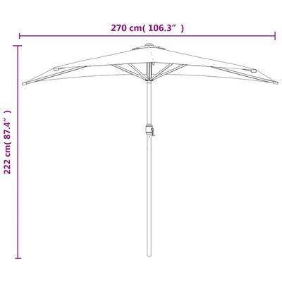 vidaXL Sombrilla de balcón semicircular palo aluminio gris 270x144 cm