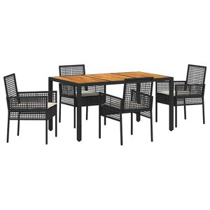 vidaXL Conjunto de Comedor de Jard&iacute;n 5 pcs Negro rat&aacute;n sint&eacute;tico
