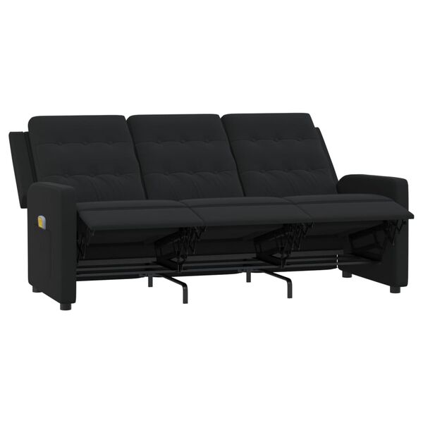 vidaXL Sill&oacute;n reclinable de masaje de 3 plazas tela negro