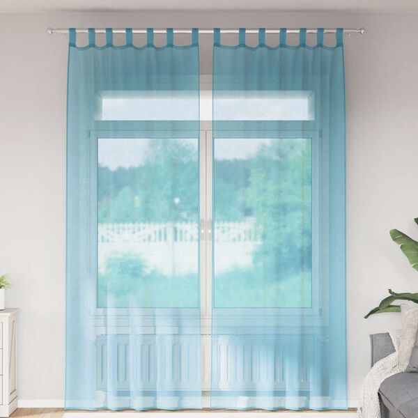 vidaXL Cortinas de gasa con bolsillos para varillas 2 uds. turquesa