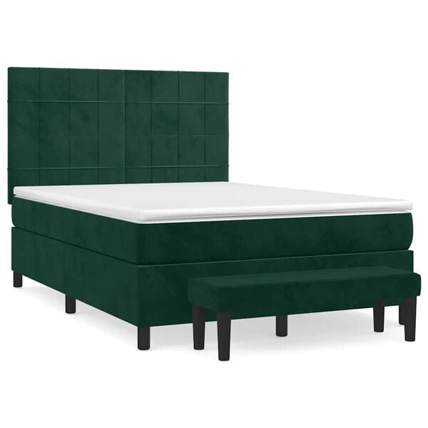 vidaXL Cama box spring con colch&oacute;n terciopelo verde oscuro 140x200 cm