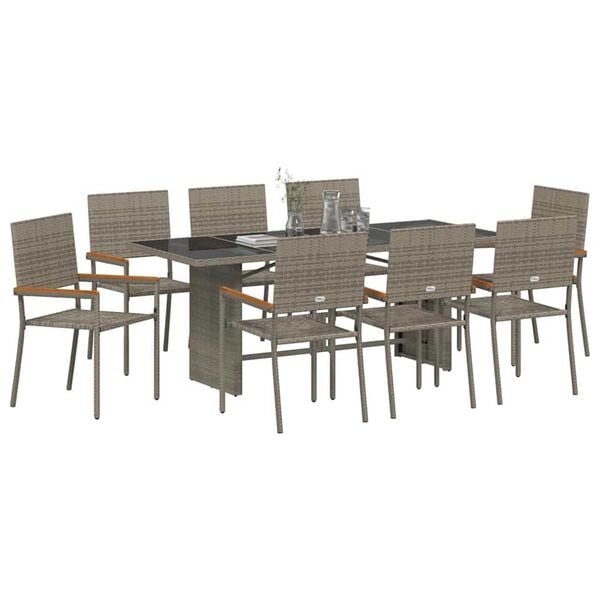 vidaXL Conjunto de Comedor de Jardín 9 pcs Gris ratán sintético