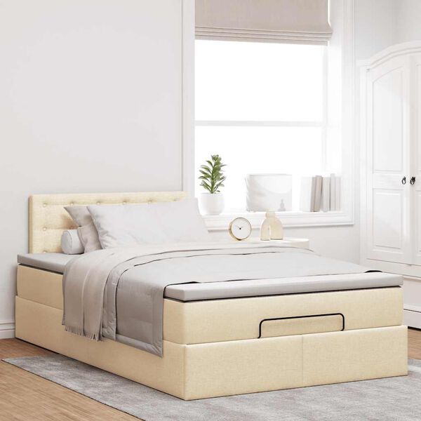 vidaXL Estructura de cama otomana con colch&oacute;n tela crema 120x200 cm