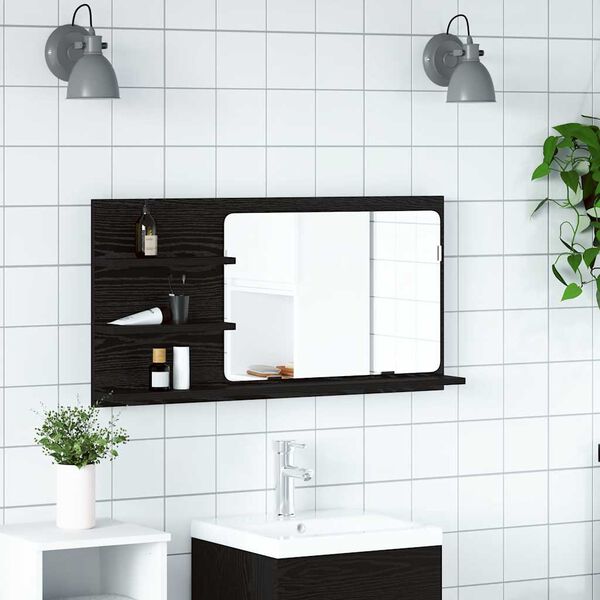 vidaXL Armario de ba&ntilde;o con espejo de roble negro 90x11x45 cm Madera de ingenier&iacute;a