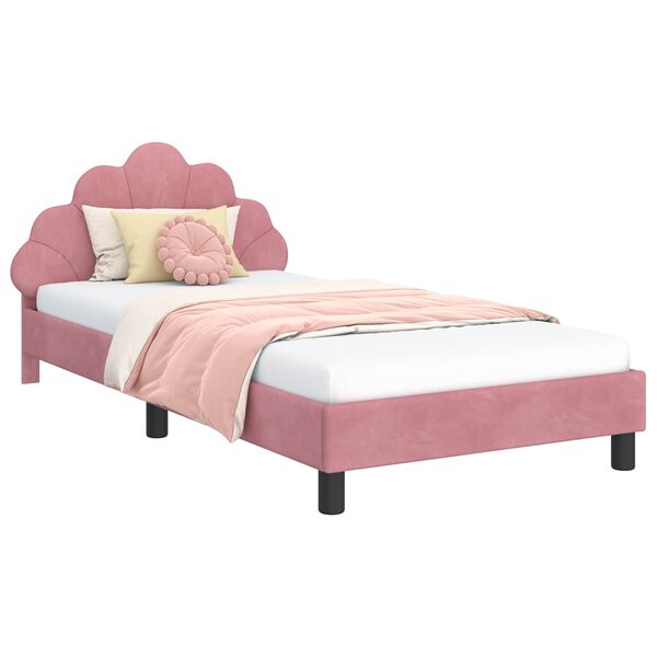 vidaXL Cama para ni&ntilde;os con cabecero Rosa 90 x 200 cm Terciopelo