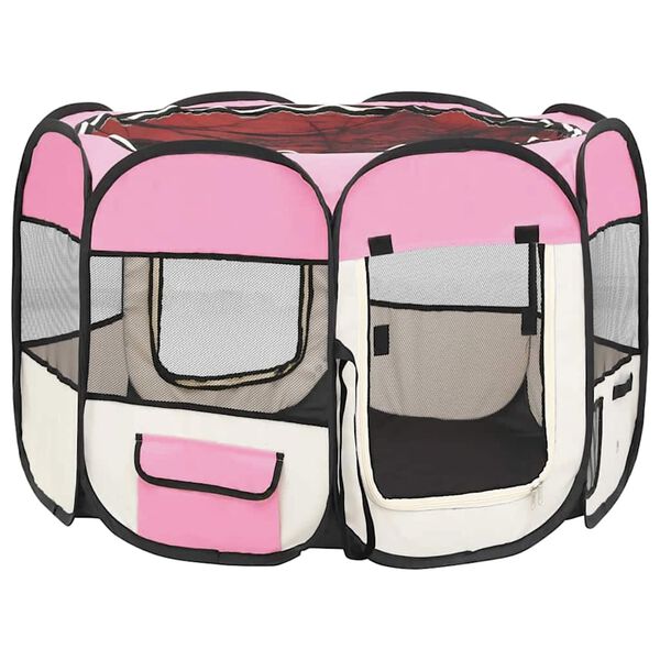 vidaXL Parque de perros plegable bolsa de transporte rosa 90x90x58 cm