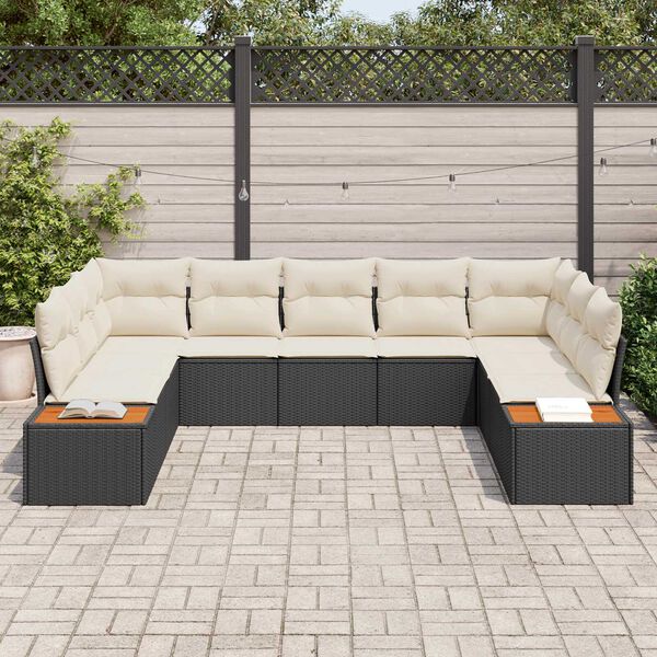 vidaXL Conjunto de sof&aacute;s de jard&iacute;n con coj&iacute;n 9 pcs Negro Polirat&aacute;n