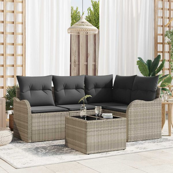 vidaXL Conjunto de sofá de jardín 5 pcs Gris ratán sintético