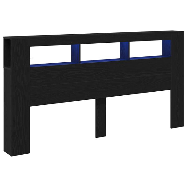 vidaXL Cabecero LED con estante Roble Negro 200 x 18,5 x 103,5 cm