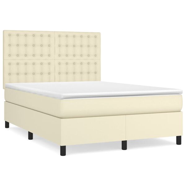 vidaXL Cama box spring con colch&oacute;n cuero sint&eacute;tico crema 140x190 cm