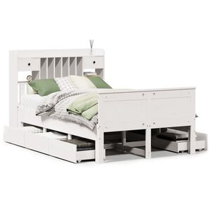 vidaXL Cama con estanter&iacute;a sin colch&oacute;n madera maciza blanca 135x190 cm