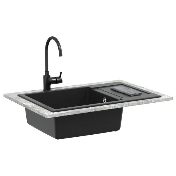 vidaXL Lavabo Negro 780 x 500 mm 80% Cuarzo y 20% Resina