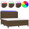 vidaXL Cama box spring colch&oacute;n luces LED tela marr&oacute;n oscuro 180x200cm