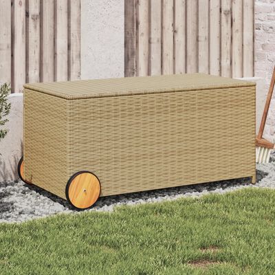 vidaXL Caja de almacenaje jardín con ruedas ratán PE beige mezcla 190L
