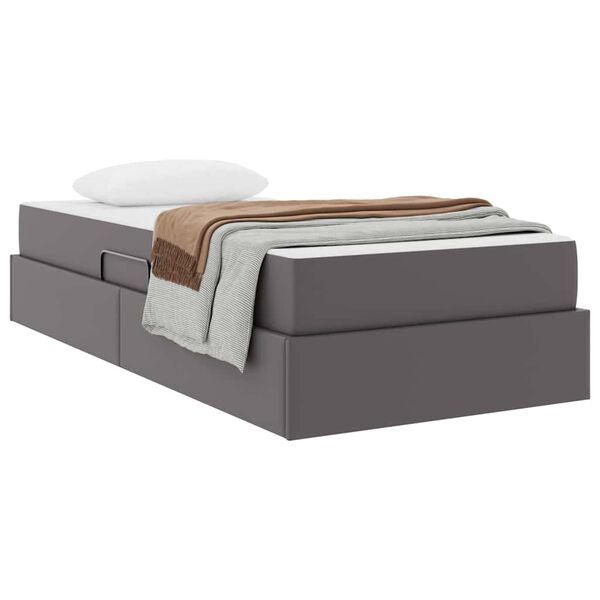 vidaXL Cama con almacenamiento y colch&oacute;n con colch&oacute;n 2 pcs Gris Cuero