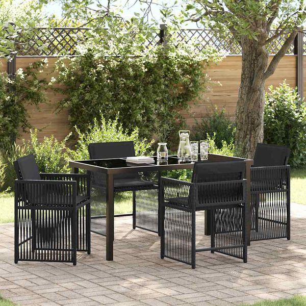 vidaXL Conjunto de Comedor de Jard&iacute;n 5 pcs Negro rat&aacute;n sint&eacute;tico