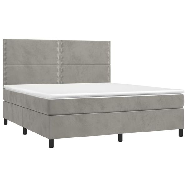 vidaXL Cama box spring con colch&oacute;n terciopelo gris claro 180x200 cm