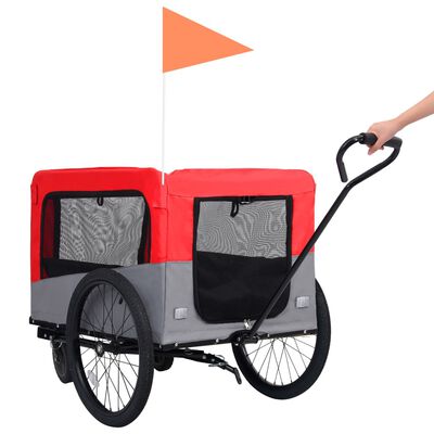 vidaXL Remolque de bicicleta para mascotas cochecito 2 en 1 rojo gris