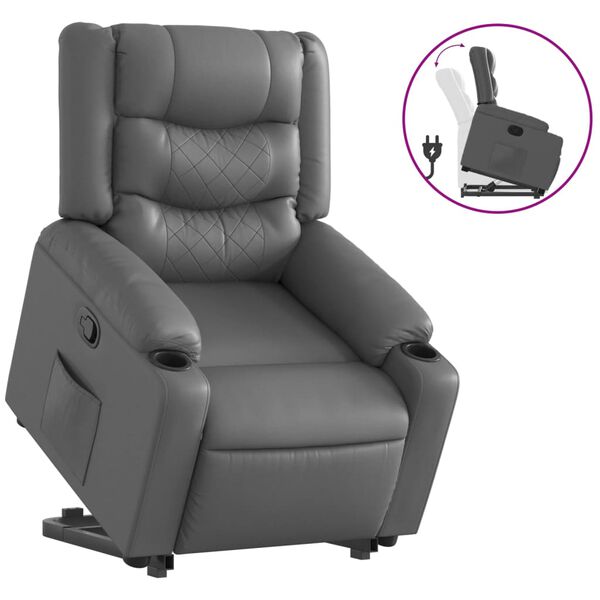 vidaXL Sill&oacute;n reclinable elevable cuero artificial gris