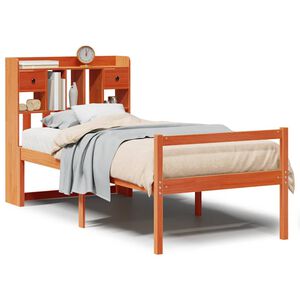 vidaXL Cama con estanter&iacute;a sin colch&oacute;n madera maciza marr&oacute;n 75x190 cm