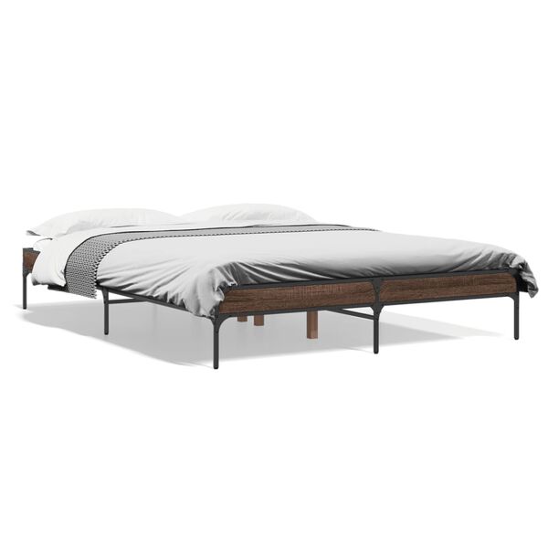 vidaXL Estructura cama madera ingenier&iacute;a metal marr&oacute;n roble 150x200 cm