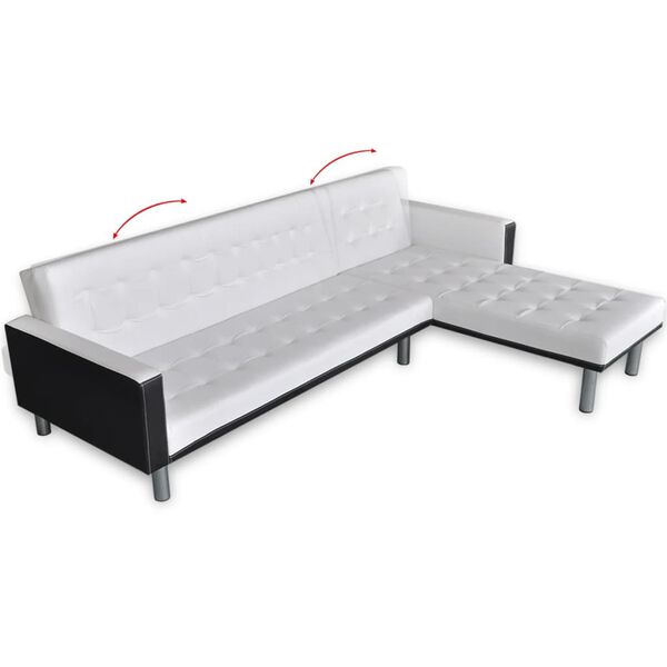 vidaXL Sof&aacute; cama en forma de L cuero sint&eacute;tico blanco