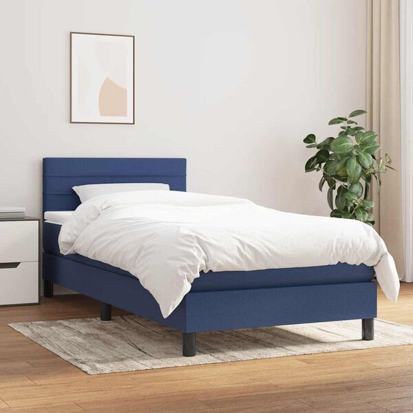 vidaXL Cama box spring con colch&oacute;n tela azul 90x190 cm