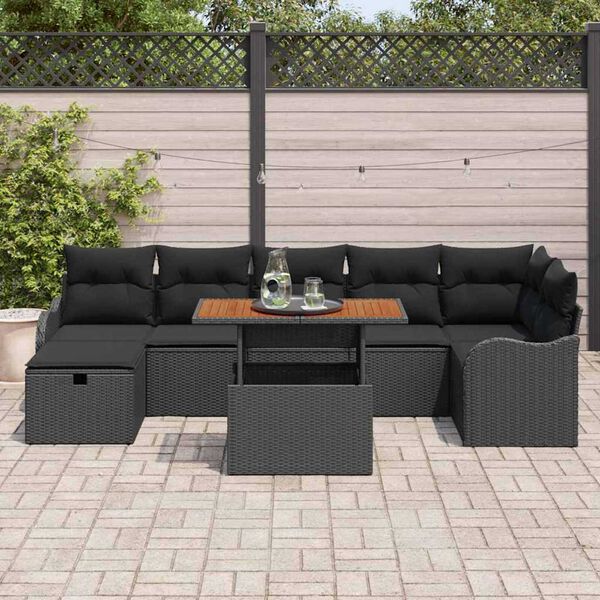 vidaXL Conjunto de sof&aacute; de jard&iacute;n 8 pcs Negro Polirat&aacute;n