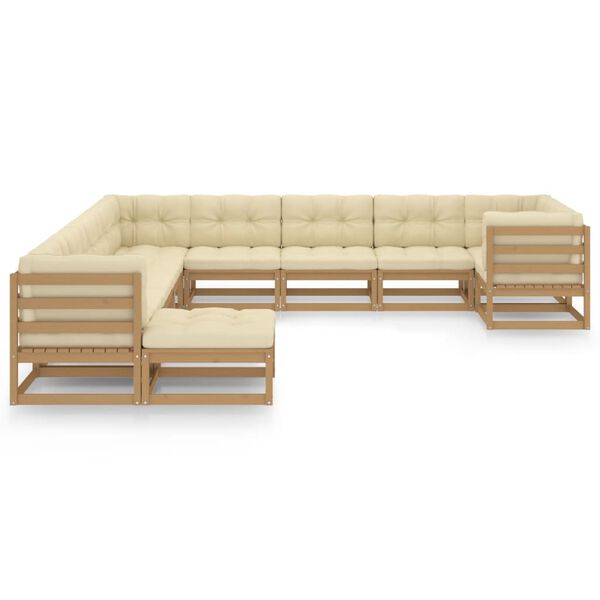 vidaXL Set de muebles de jard&iacute;n 11 pzs cojines madera pino marr&oacute;n miel