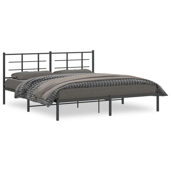 vidaXL Estructura cama sin colch&oacute;n con cabecero metal negro 180x200 cm