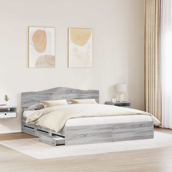 vidaXL Estructura de cama Gris Sonoma 200 x 200 cm Madera Ingenieril