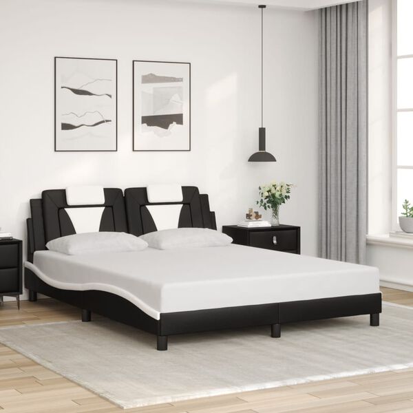 vidaXL Estructura de cama Viana con LED sin colch&oacute;n negro blanco 160x200 cm