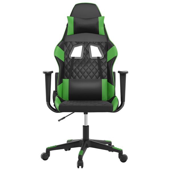 vidaXL Silla gaming de masaje cuero sint&eacute;tico negro y verde