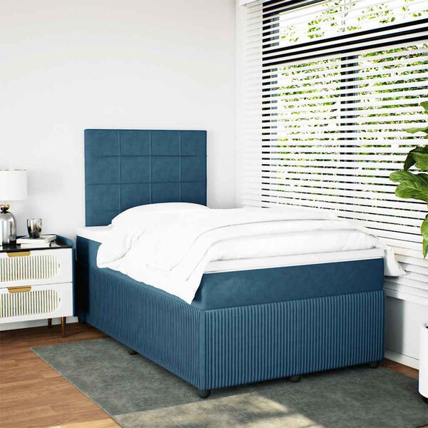vidaXL Cama box spring con colch&oacute;n terciopelo azul oscuro 120x200 cm