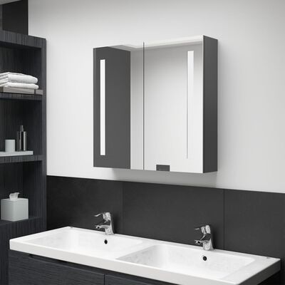 vidaXL Armario de baño con espejo y LED gris 62x14x60 cm