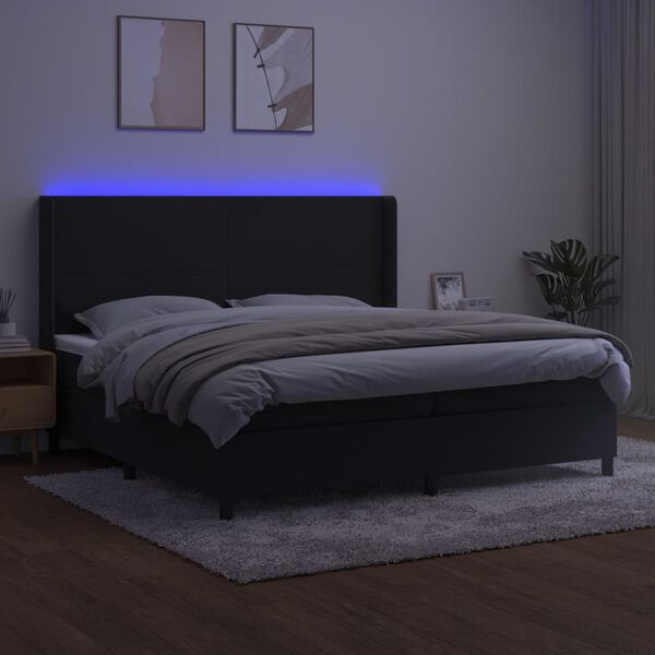 vidaXL Cama box spring colch&oacute;n y LED terciopelo negro 200x200 cm