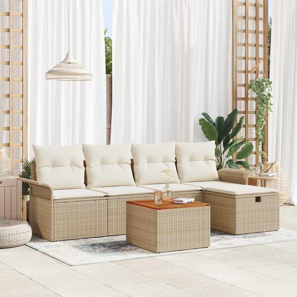 vidaXL Conjunto de sofá de jardín con cojín 6 pcs Beige Poliratán