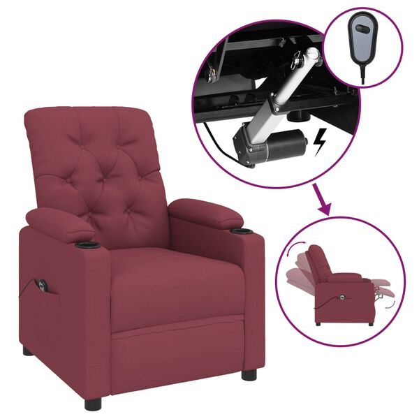 vidaXL Sill&oacute;n reclinable el&eacute;ctrico tela rojo tinto